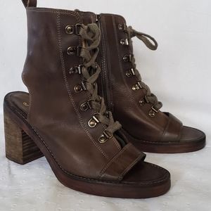 Free People City Of Lights Heel Lace Up Ankle Boot Leather Dark Brown Size 38
